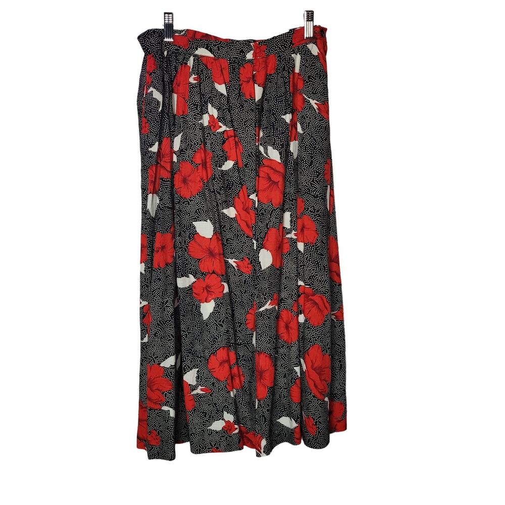 Vintage Union Made Russ Red Flora Polka Dotl Skirt Womans Size 10